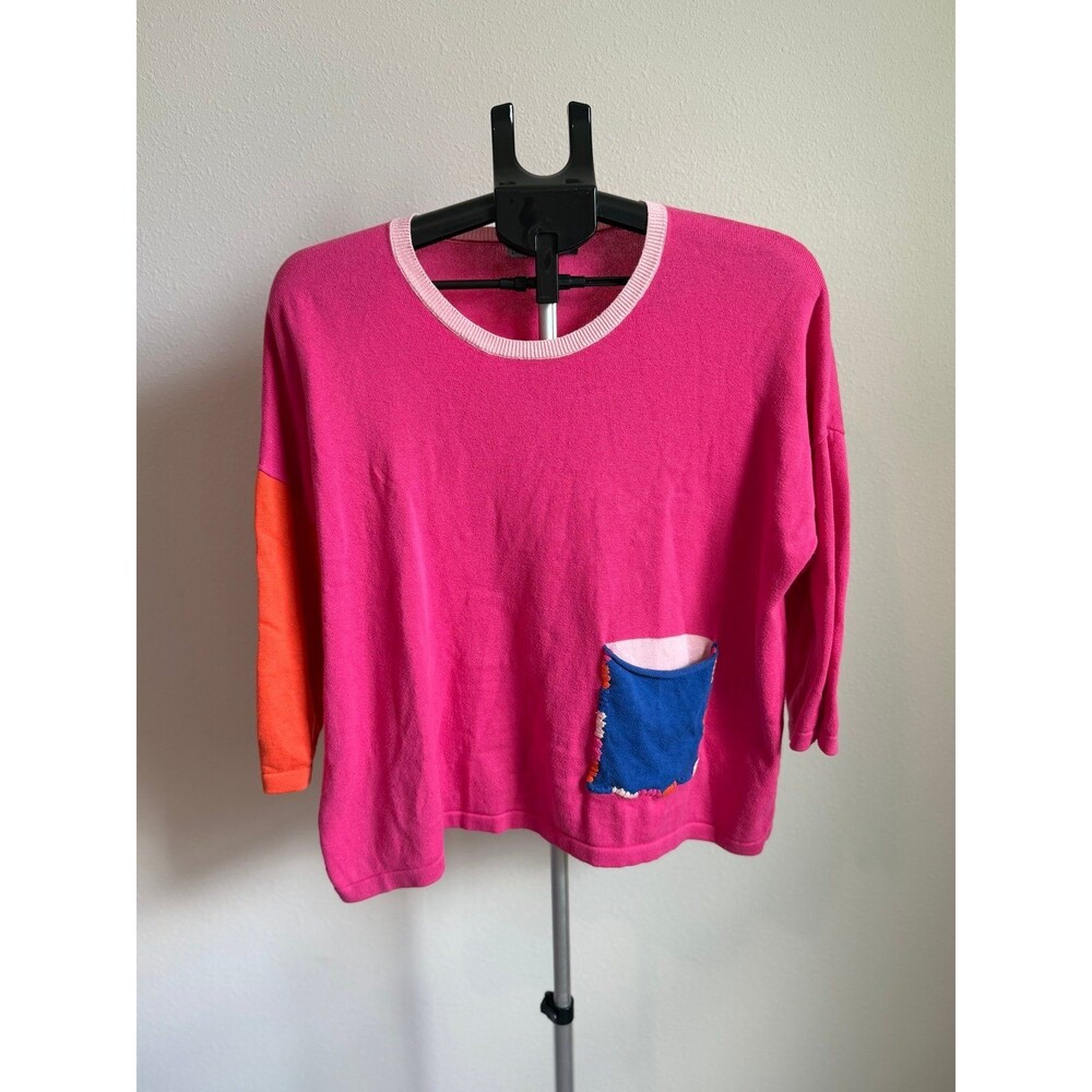 Zaket & Plover Pocket Detail Boxy 3/4 Sleeve Sweater in Fuschia Women’s Medium